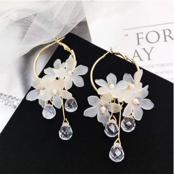 new korean sweet transparent crystal flower drop earrings for women temperament long tassel earrings female elegant jewelry gift - Image 4