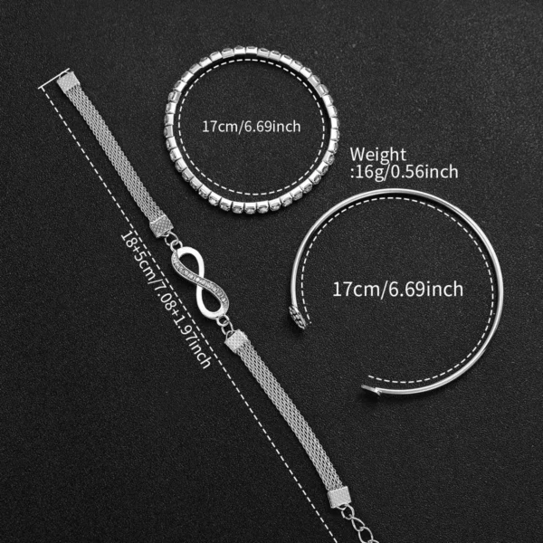 Women Fashion Silver Color Stainless Steel Quartz Watch & Silver Beads Jewelry Set - Image 6
