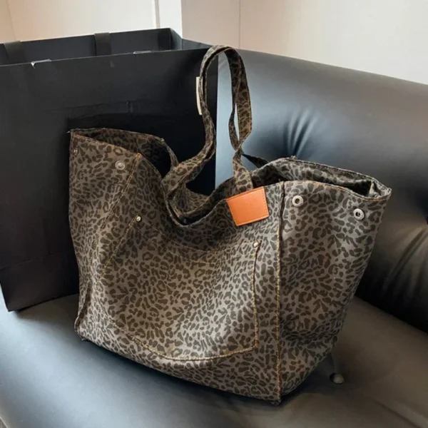 Oversized Leopard Prints Shoulder Bags for Women Deformable Canvas Large Capacity Shopping Totes 2024 Winter New Luxury Handbags - Image 4