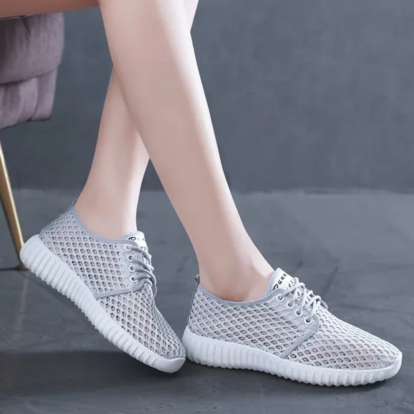 Womens Shoes Hollow Out Breathable Lace Up Flats Breathable Mesh Lightweight Shoes Casual All-match Sneakers Zapatos De Mujer - Image 4