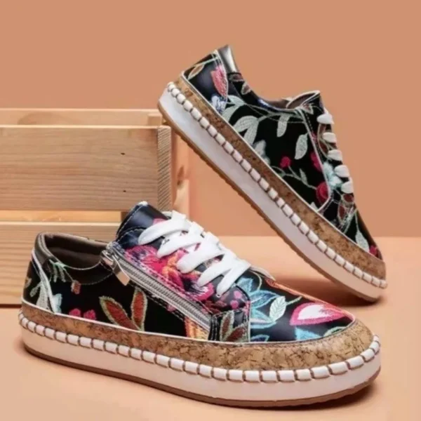 Sneakers Lady Women's Vulcanized Shoes 2024 Elegant Floral Printed Lace-up Female Platform Shoes Fashion Women Casual Footwear - Image 3
