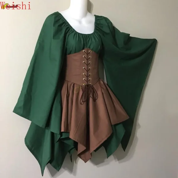 Halloween Cosplay Palace Victoria Medieval Vintage Fairy Elf Costume For Women Princess Bandage Christmas Ptachwork Party Dress - Image 5