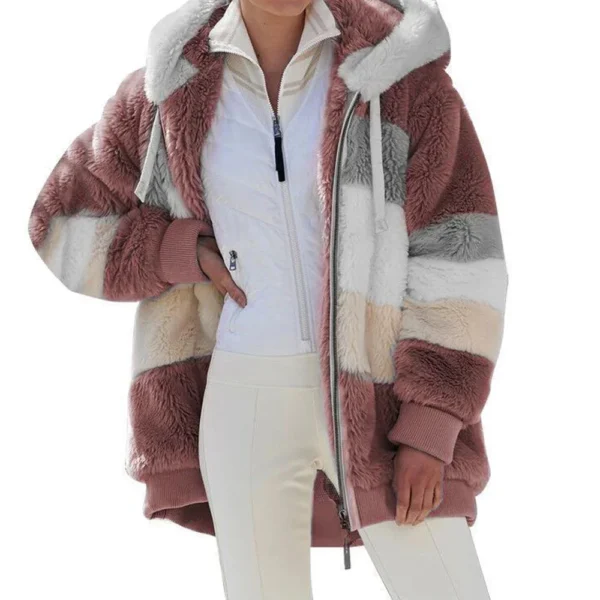 Oversized Jacket for Women Coat 2024 Autumn Winter Warm Plush Pocket Hooded Streetwear Loose Lady Zipper Cashmere Outerwear Coat - Image 3