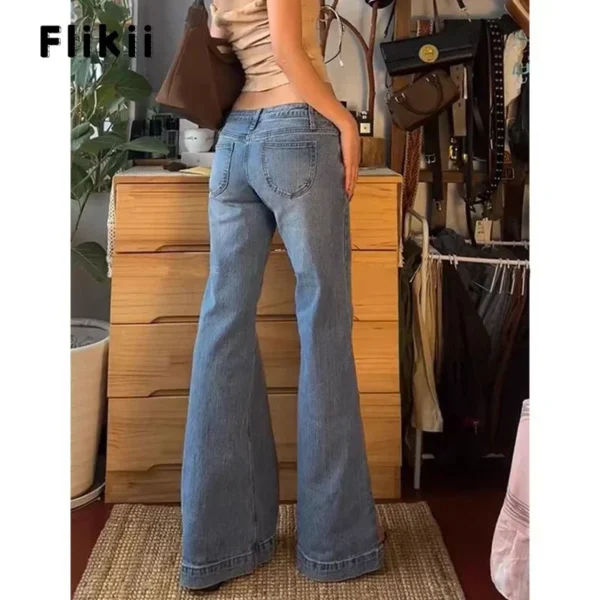 Women's Retro Washed Low Waisted Flared Jeans 2024 New Chic Casual Wide-leg Pants Female Sexy Denim Bell-bottoms Trousers Y2K - Image 4