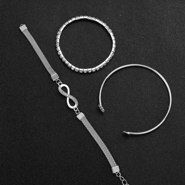 Women Fashion Silver Color Stainless Steel Quartz Watch & Silver Beads Jewelry Set - Image 4