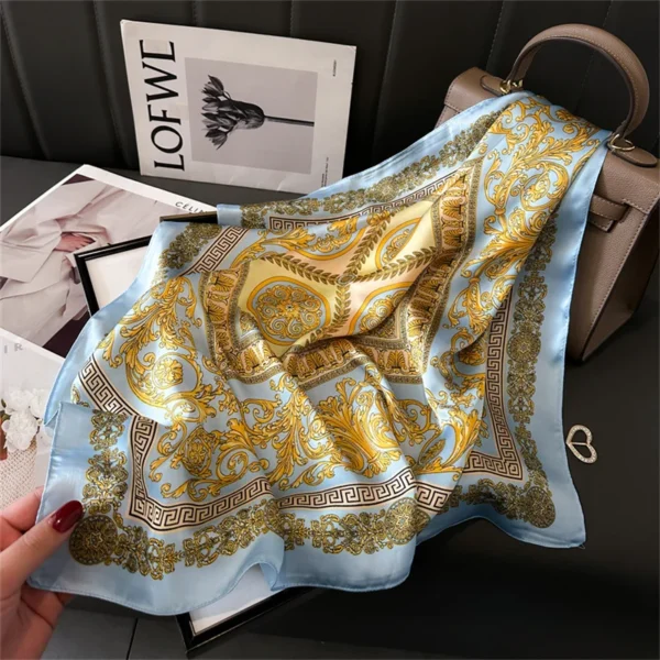 2024 New Fashion 70X70cmPrinted Women's Scarf Pashmina Silk Scarf Square Shawl Decorative Headband Neck Luxury Design Bandana - Image 2