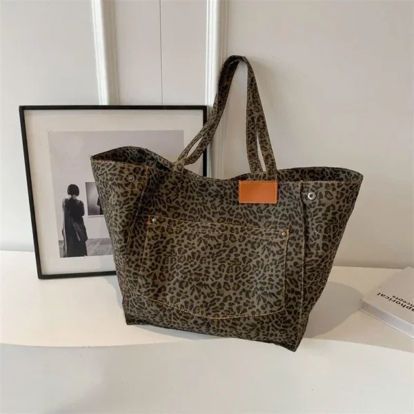 Oversized Leopard Prints Shoulder Bags for Women Deformable Canvas Large Capacity Shopping Totes 2024 Winter New Luxury Handbags - Image 6