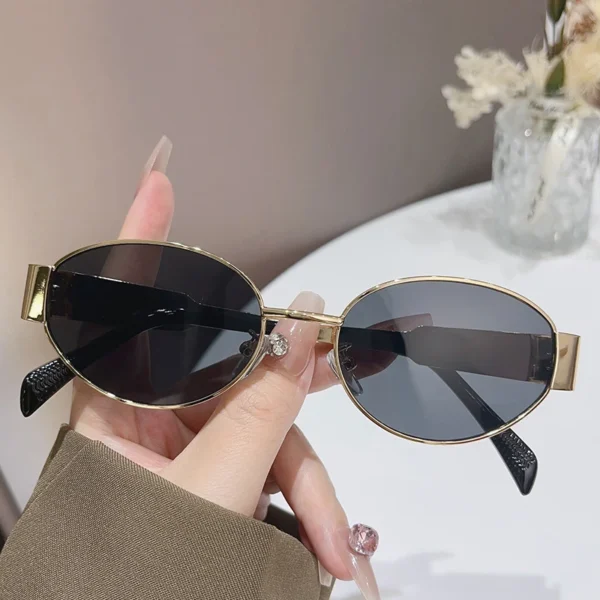 Trendy Oval Sunglasses for Women 2024 Luxury Brand Designer Metal Frame Sun Glasses Ladies Classic Vintage Round Shades Unisex - Image 3