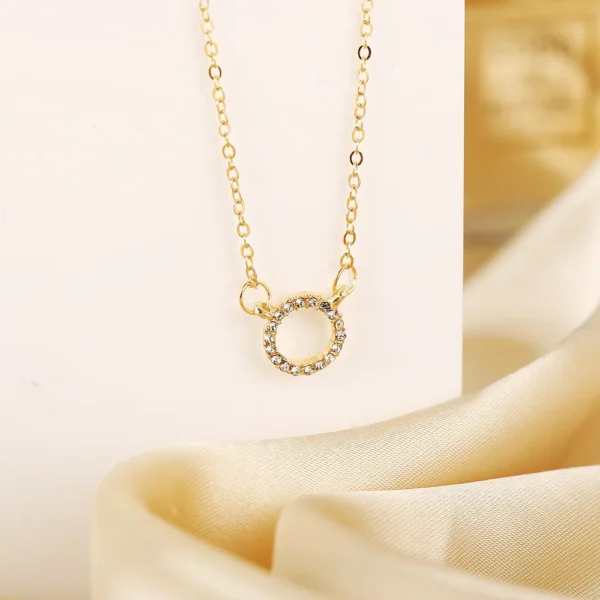 2025 Trend Elegant Jewelry Crystal Circle Pendant Necklace Golden Color Unquie Women Fashion Necklace Wholesale - Image 2