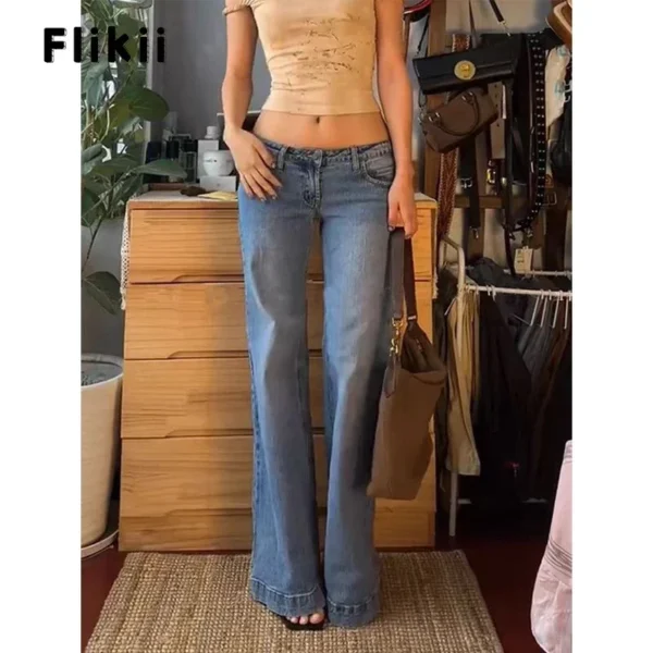 Women's Retro Washed Low Waisted Flared Jeans 2024 New Chic Casual Wide-leg Pants Female Sexy Denim Bell-bottoms Trousers Y2K - Image 2