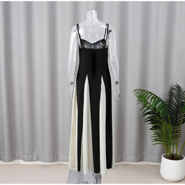 Elegant Black White Contrasting Women Sling Dress Fashion Backless Sleeveless High Waist Maxi Dresses Female Party A-line Robes - Image 6