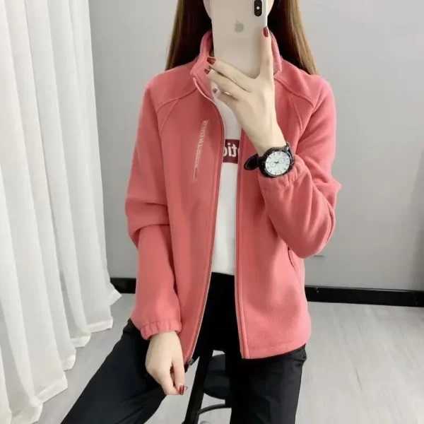 Women's Fleece Polar Coat Warm Thicken Plus Size Letter Printing Double-Sided Velvet Outerwear Coats Zipper Sports Sweatshirt - Image 2
