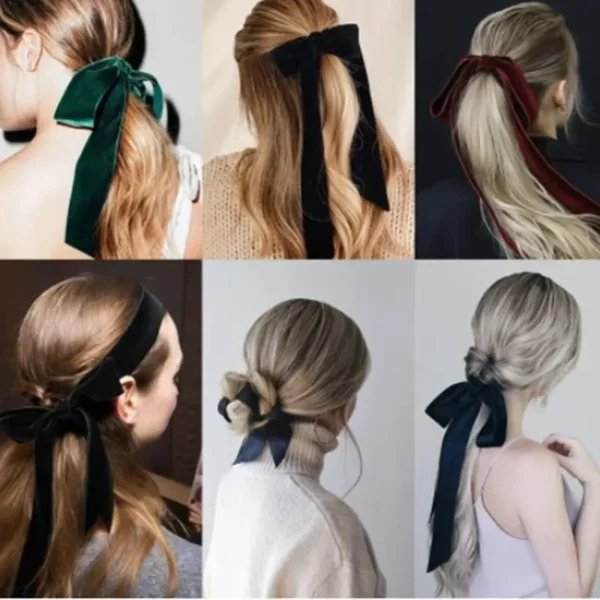 Fashion Vintage Black Velvet Bow Hair Ribbon Scrunchie for Women Girls Long Elastic Hair Tie Headwear Female Hair Accessories - Image 6