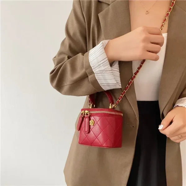 Small Shoulder Bucket Bag For Women Classic Mini Clutches Female Small Square Box Crossbody Metal Chain Handbag - Image 4