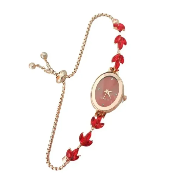 New Elegant Watch for Women Rhinestone Inlaid for Clover Lady Watches Oval Fashion Quartz Wristwatch Bracelet Clocks reloj mujer - Image 5