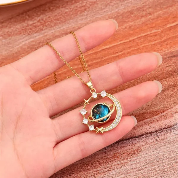 Luxury Inlaid Zircon Planet Moon Pendant Necklace For Women Titanium Steel Butterfly Water Drop Clavicle Chain Charm Jewelry - Image 5