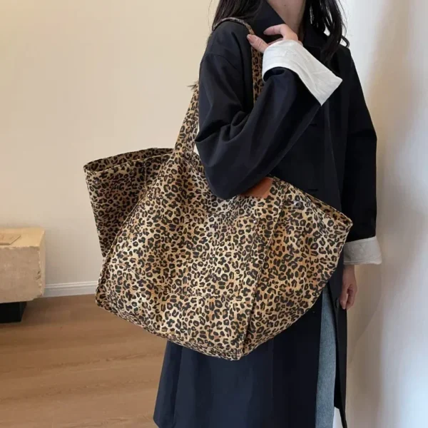 Oversized Leopard Prints Shoulder Bags for Women Deformable Canvas Large Capacity Shopping Totes 2024 Winter New Luxury Handbags - Image 3
