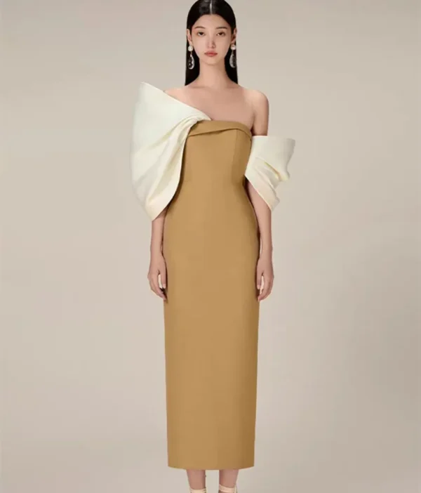 New Runway Fashion Summer Prom Party Pencil Dress French Women Sexy Off The Shoulder Back Large Bow Bodycon Split Midi Vestidos - Image 4