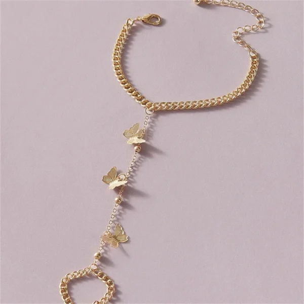 Boho Butterfly Slave Bracelet Ladies One-Piece Gold Color Chain Finger Ring Bracelet Women Girls Summer Beach Jewelry - Image 5